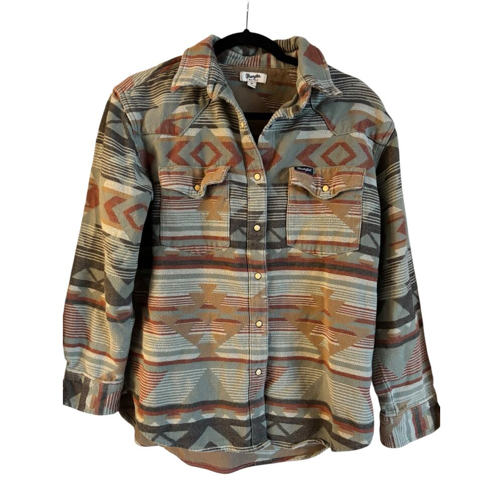 Wrangler Women’s Retro Jacquard Pearl Snap Shirt Jacket Aztec Print Size Medium